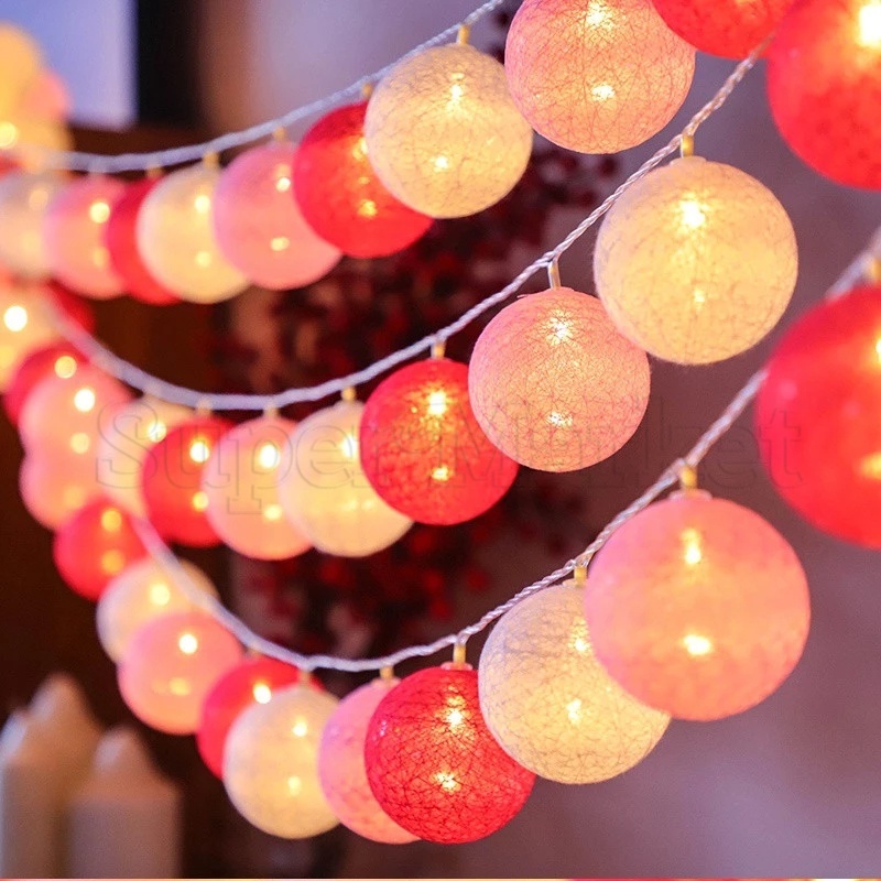 Dây Đèn LED 20 Bóng Hình Quả Bóng Cotton Trang Trí Giáng Sinh