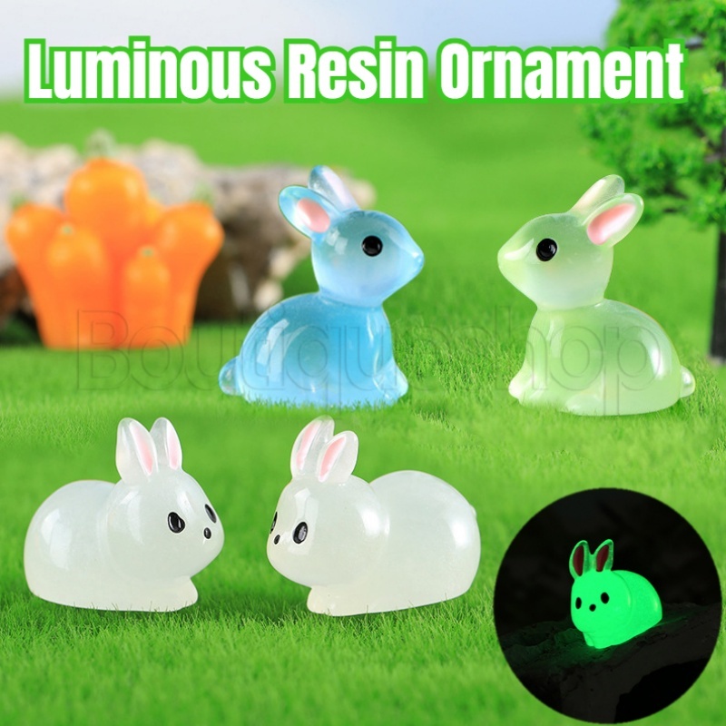 Đồ trang trí Chú Thỏ Phát Sáng Mini Bằng Nhựa Resin Trang Trí Tiểu Cảnh Sân Vườn