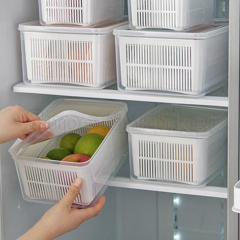 1 Rổ Nhựa Hai Lớp Hình Chữ Nhật Có Nắp Đậy Cho Nhà Bếp