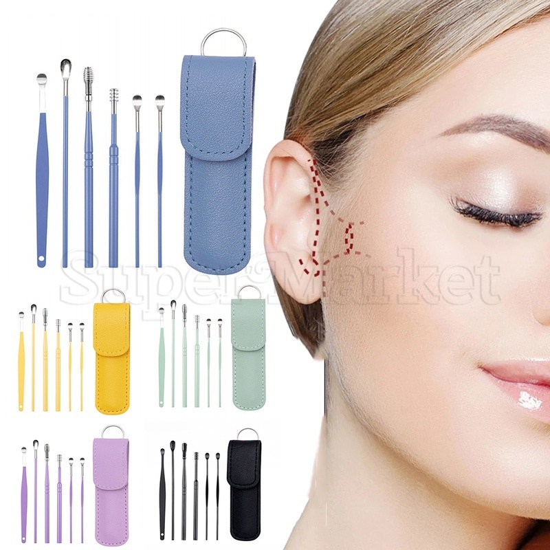 Set 6 Dụng Cụ Lấy Ráy Tai Bằng Thép Không Gỉ Bền Nhiều Màu Sắc Có Thể Tái Sử Dụng Tiện Lợi