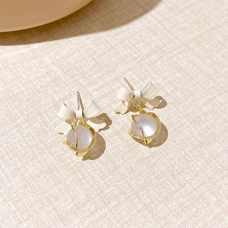 Bông Tai Mạ Bạc 925 Hình Nơ Đính Đá Opal Sang Trọng YR