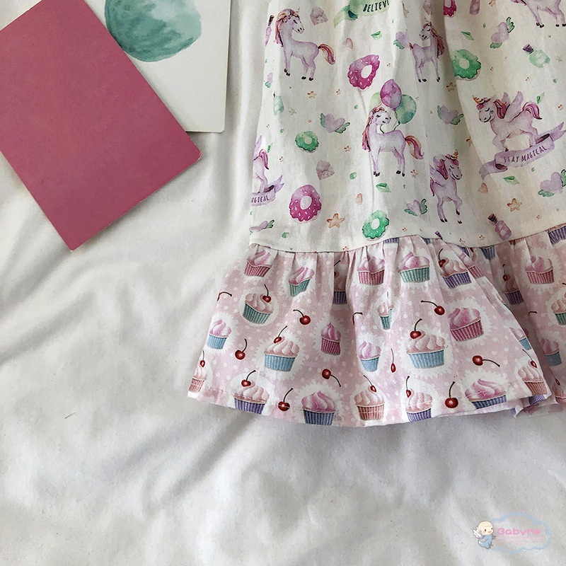 Đầm Công Chúa Tay Ngắn Cổ Búp Bê In Hoa Dễ Thương Thoải Mái Cho Bé Gái