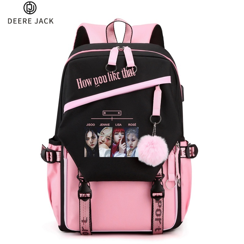 Deere Jack Haoerwu BLACKPINK Park Chae-young LISA Kim Ji-so Ba Lô Đi Học Có Cổng Sạc USB Hàn Quốc