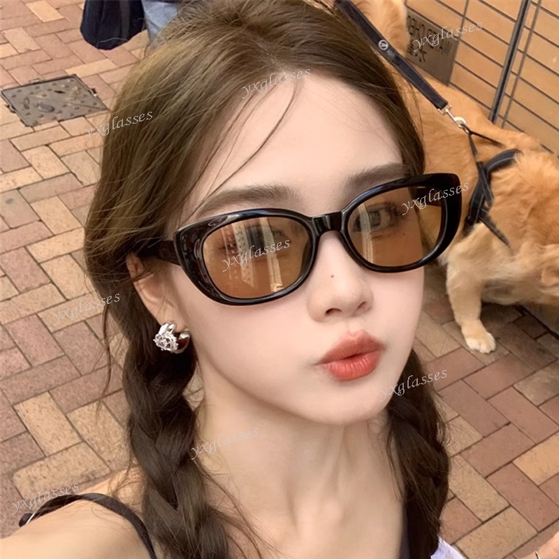 Kính Mát Hình Chữ Nhật Nhỏ Màu Nâu Và Đen Chống Tia UV Phong Cách Hàn Quốc Thời Trang Cho Nam Nữ