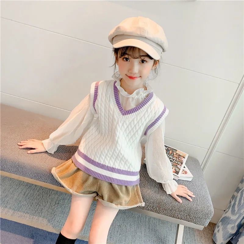 Áo Sweater Không Tay Cổ Chữ V Phong Cách Thời Trang Thu Đông Mới 2023 Dành Cho Bé Gái