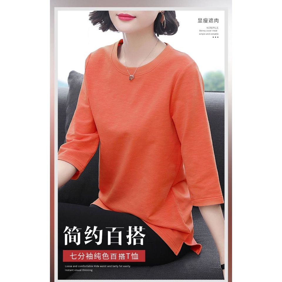 Áo Thun Tay Dài Mùa Thu / Size Lớn Phong Cách Mới / Mặc Cho Phụ Nữ Trung Niên / Dáng Rộng / Dài Tay