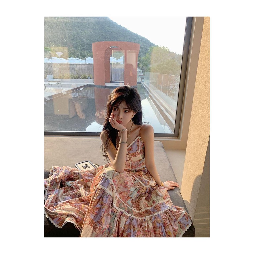 Đầm Hoa Hai Dây Dáng Dài Phong Cách Retro Mùa Hè 2023