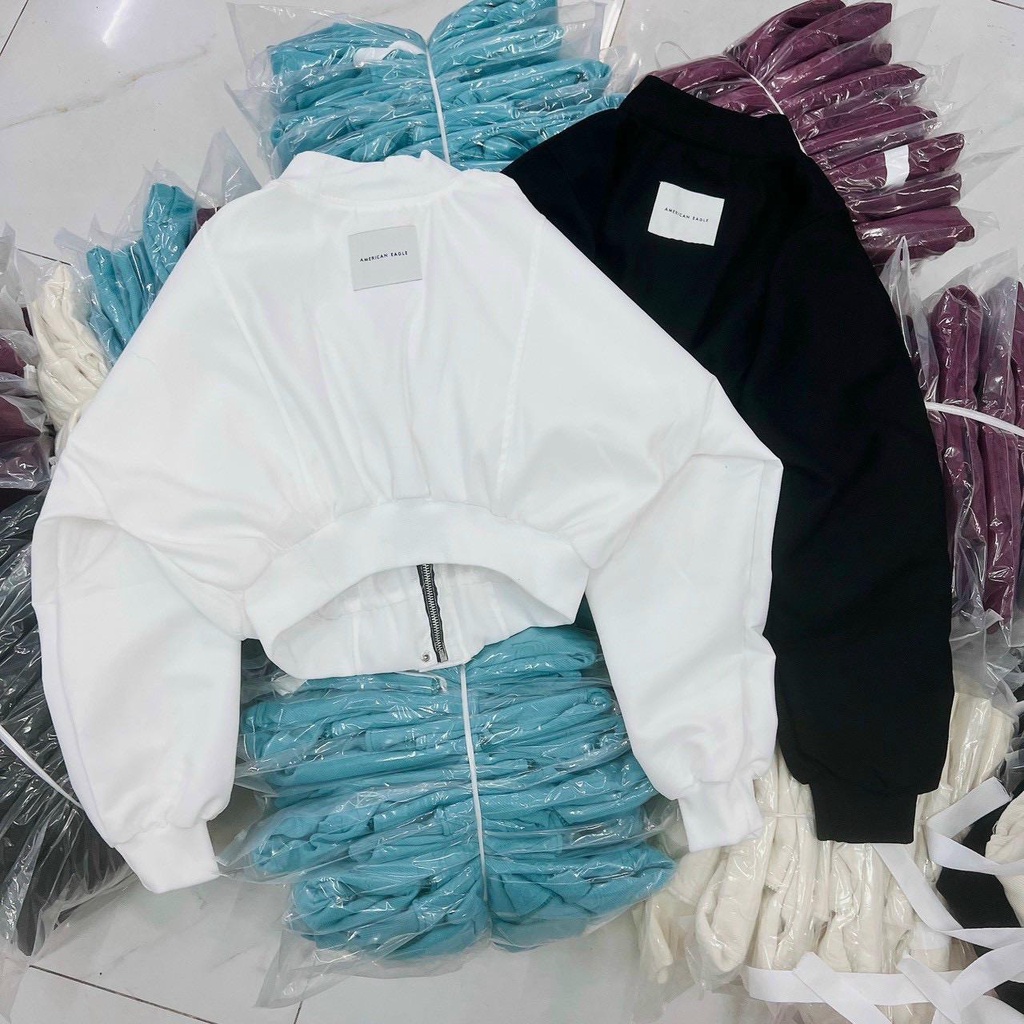 Áo khóac lửng croptop bomber túi nắp thêu logo kaki da lộn 2 lớp unisex nam nữ