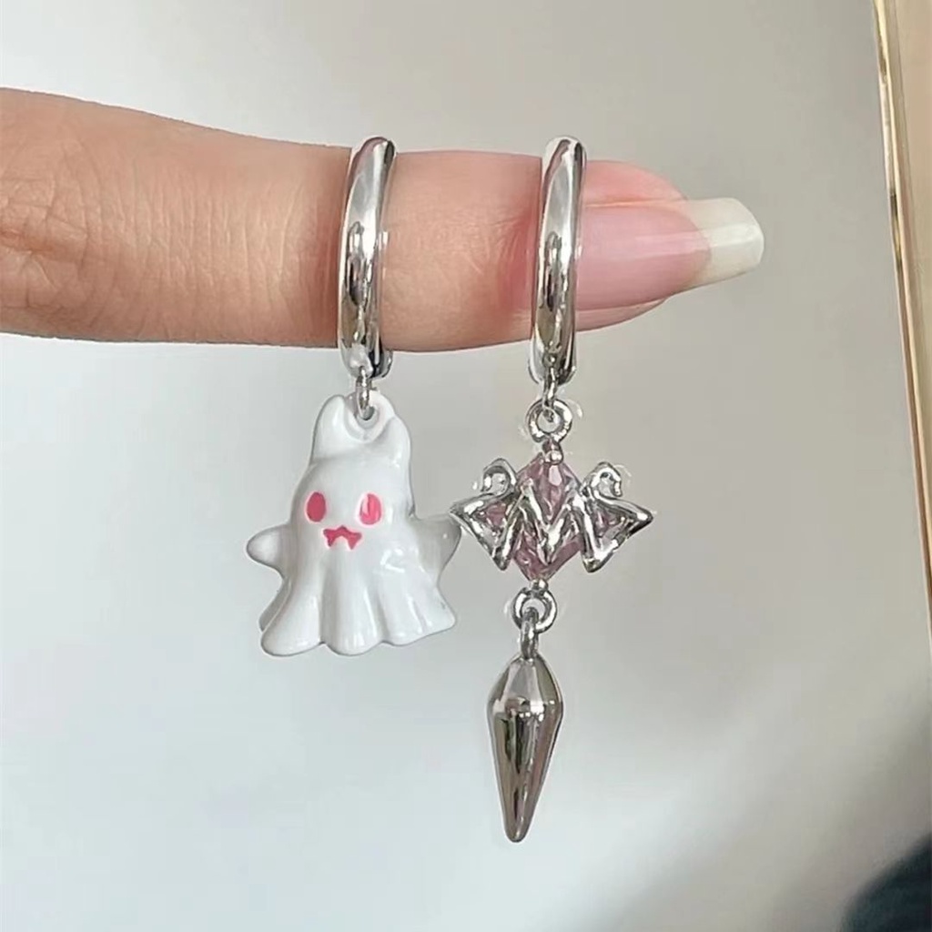 Khuyên Tai Bạc 925 Hình Con Ma Nhỏ Dễ Thương Phong Cách Punk Hàn Quốc Cho Nữ