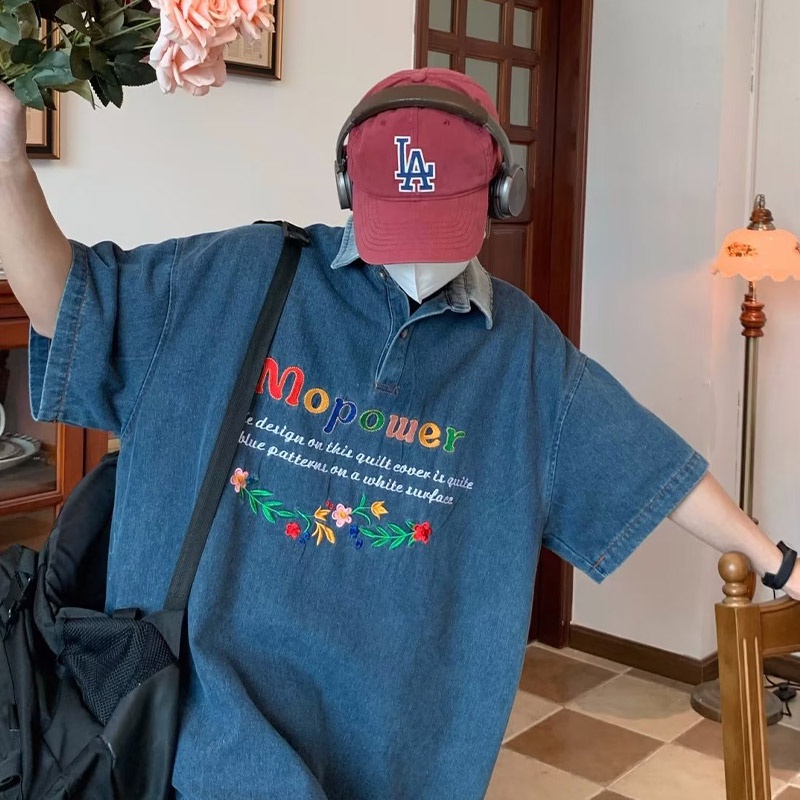Áo polo Ngắn Tay Form Rộng In Họa Tiết retro Thời Trang Dành Cho Nam