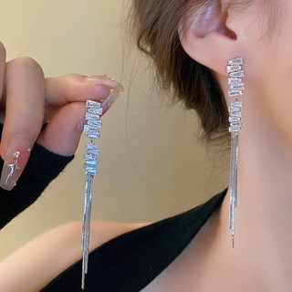 Bông Tai Tua Rua Bằng Bạc Đính Đá zircon Phong Cách Dongdaemun Hàn Quốc Cá Tính