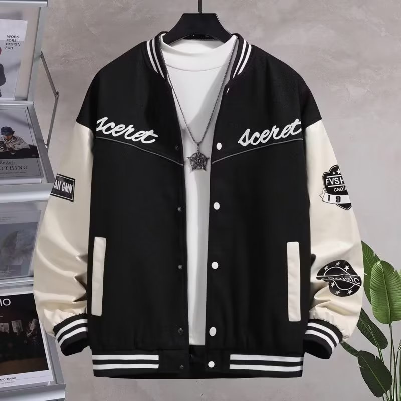 Áo Khoác Bóng Chày Lót Lông Cừu Dày Dặn Thêu Chữ Thời Trang Cho Nam