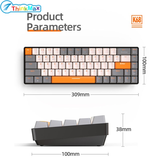 Bàn PhíM Cơ Gaming K68 Bluetooth 5.0, Chế Độ KéP 2.4G Cho ĐiệN ThoạI / MáY TíNh
