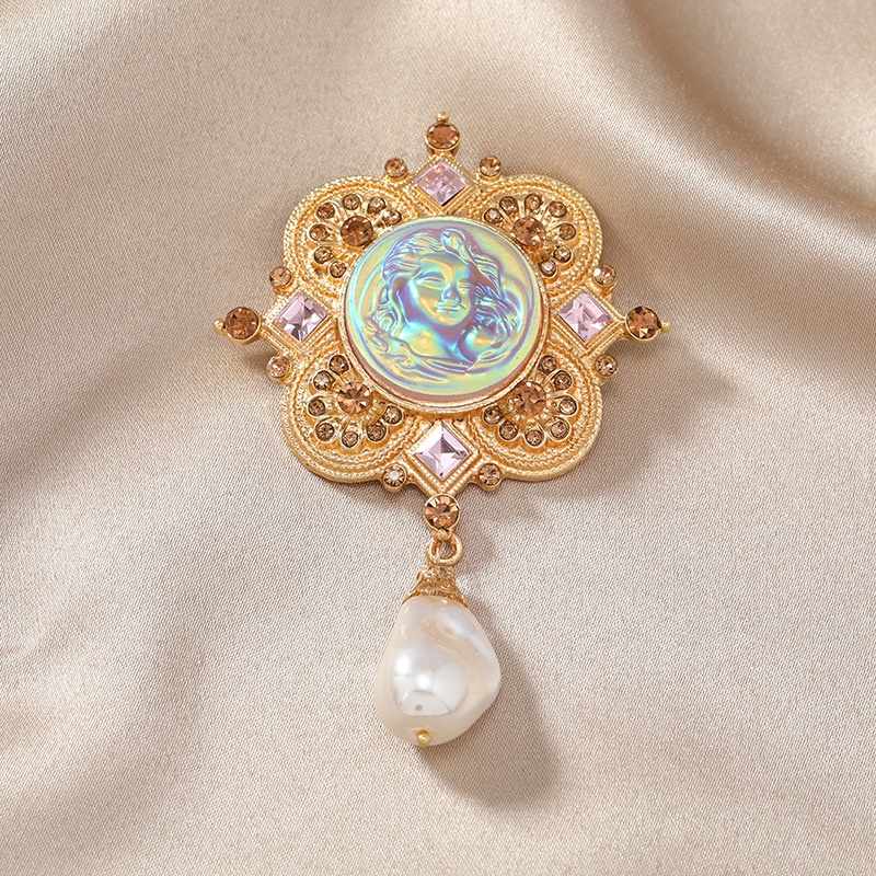 Thời trang phụ nữ cô gái cứu trợ thiên thần baroque ngọc trai trâm cài áo thanh lịch cung điện cổ điển phụ nữ màu vàng mặt dây chuyền phù hiệu corsage quà tặng