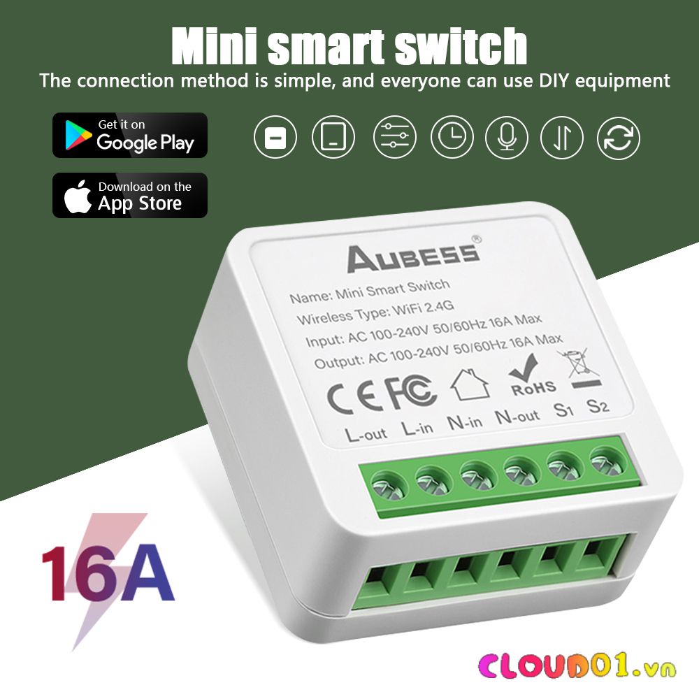 Tuya Công Tắc Wifi Thông Minh Công Tắc Wifi 16A Đèn Led Mini Hỗ Trợ Hẹn Giờ Rơ Le 2 Chiều Ứng Dụng Google Smart Life CUD01