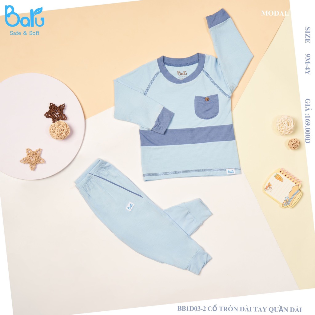 Bộ Balu Modal dài tay túi ngực cho bé trai bé gái