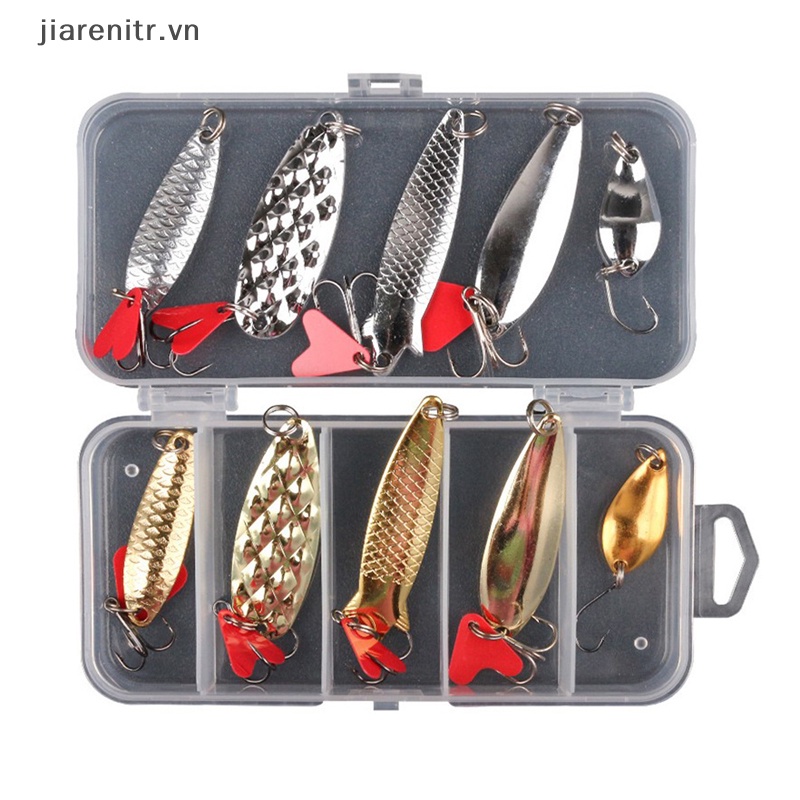 Ji 10 cái câu cá thìa kim loại lure kit bộ vàng bạc mồi sequins spinner lure vn