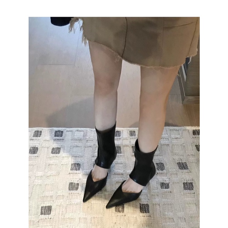 Giày Bốt Da Cao Gót Mũi Nhọn Thời Trang Dành Cho Nữ / Size 34-39
