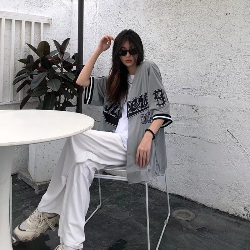 Áo Khoác Bóng Chày Ngắn Tay Form Rộng Phong Cách Năng Động Trẻ Trung Dành Cho Nữ