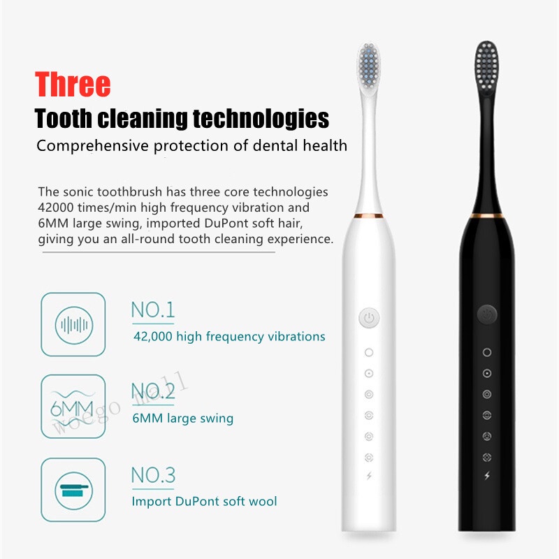 Bàn Chải Điện Đánh Răng Tự Động 6 Chế Độ, Đánh Răng , Làm Trắng Và Chăm Sóc Răng Toàn Diện, Chống Thấm Nước IPX7