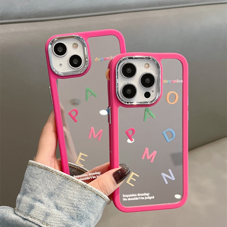Ốp Điện Thoại Có Gương Trang Điểm Màu Đỏ Hồng Cho iPhone 14 Pro Max 13 13pro 13Plus 8Plus Xr XS XSMAX 12 Pro Max