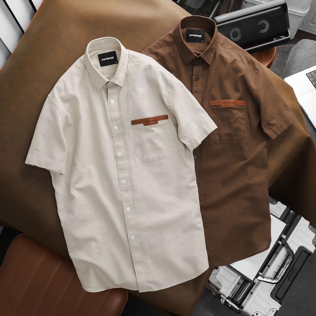 Áo Sơ Mi Tay Ngắn Nam Chất Liệu Linen Phong Cách Vintage Leathe FAPAS