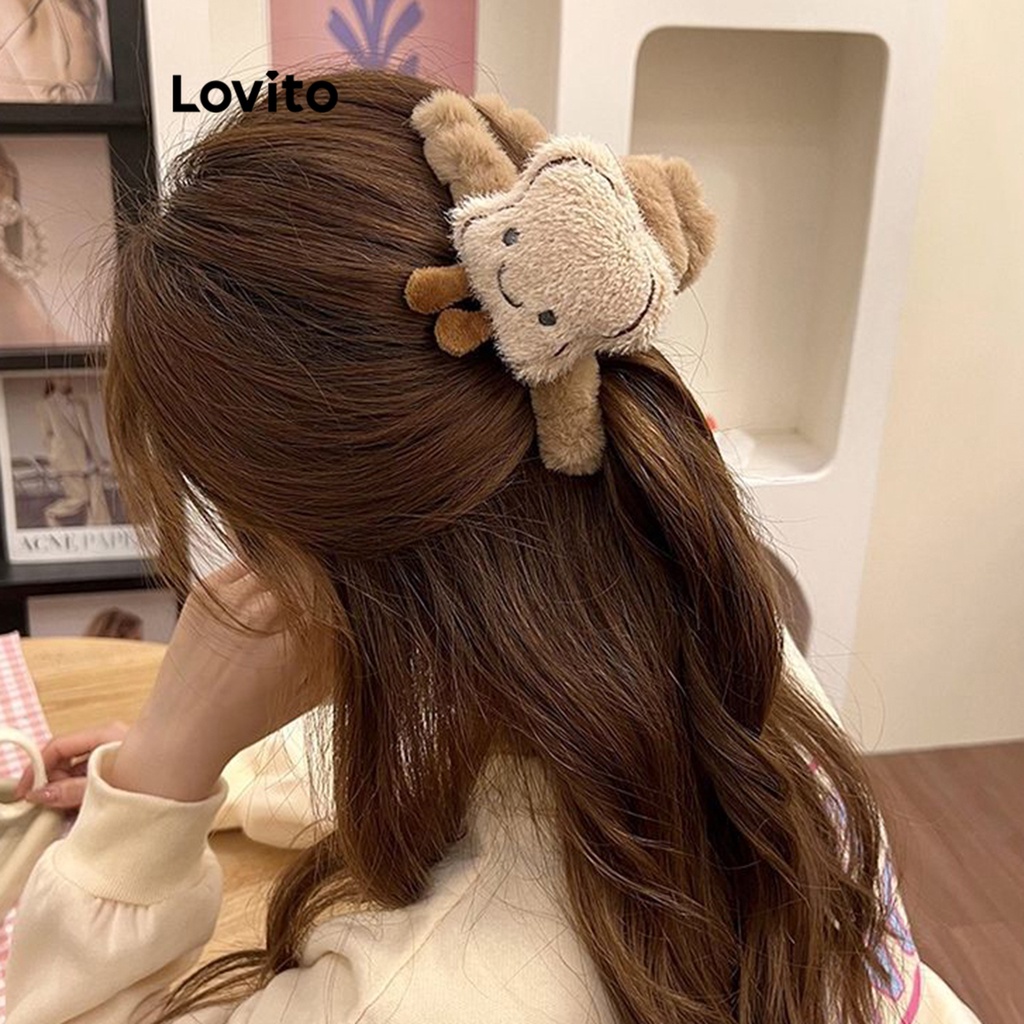 Kẹp tóc Lovito phối hoạt hình giả lông thú phong cách xinh xắn cho nữ L60AD073