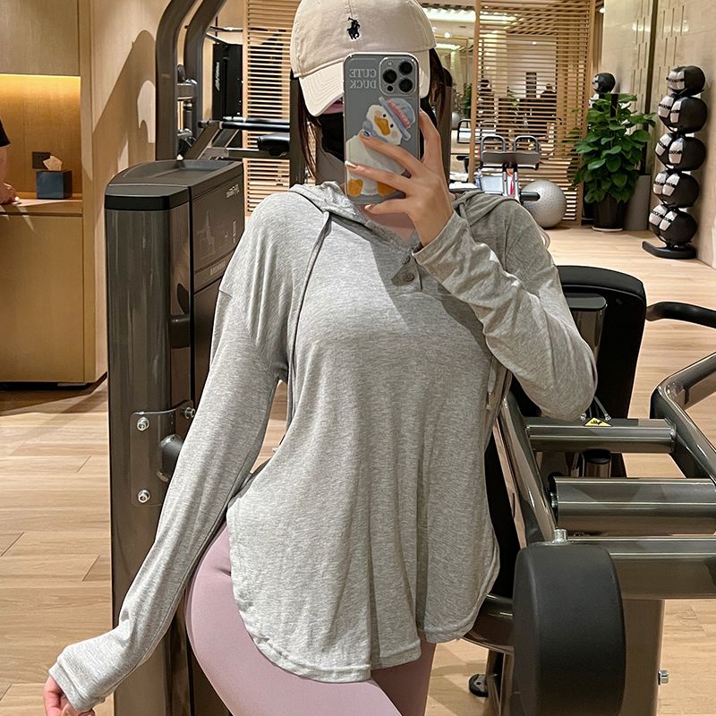Áo Thun Thể Thao Tay Dài Có Mũ Trùm Phối Dây Rút Thời Trang Dành Cho Nữ