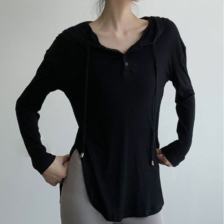 Áo Thun Thể Thao Tay Dài Có Mũ Trùm Phối Dây Rút Thời Trang Dành Cho Nữ