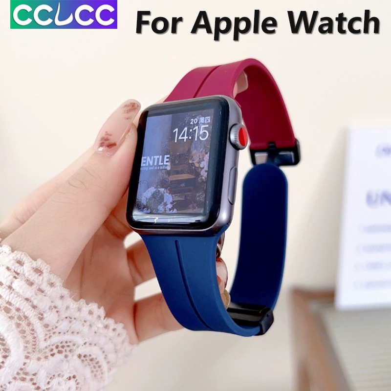 Cclcc cho apple watch 49mm 45mm 41mm 44mm 40mm 42mm 38mm dây đeo silicon lỏng, dây đeo khóa từ tính hai màu cho iwatch ultra se series 8/7/6/5/4/3/2/1 phụ kiện đồng hồ thông minh