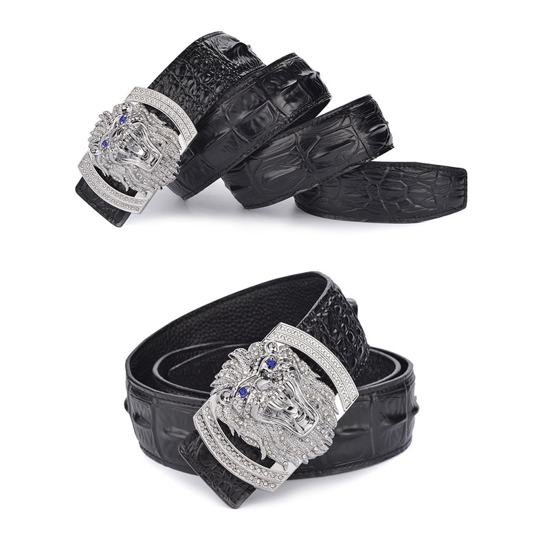 Thắt lưng nam da nâu cá sấu vàng sang trọng khóa sư tử quà tặng bằng da