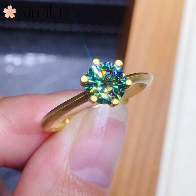 Simple 1 carat blue green moissanite ring nữ trang sức vàng quà tặng