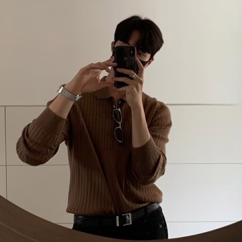 Áo sweater LIVE GREAT cổ polo màu trơn đơn giản phong cách Hàn Quốc thời trang dành cho nam