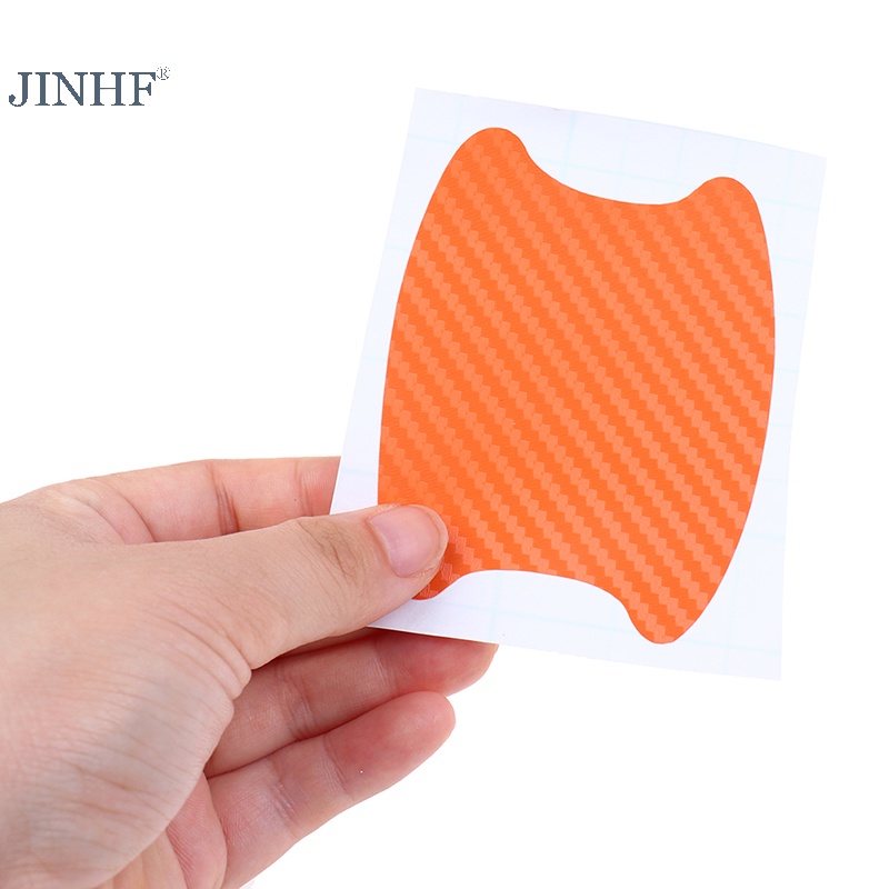 Jinhf 4 cái / bộ nhãn dán cửa ô tô sợi carbon chống trầy xước