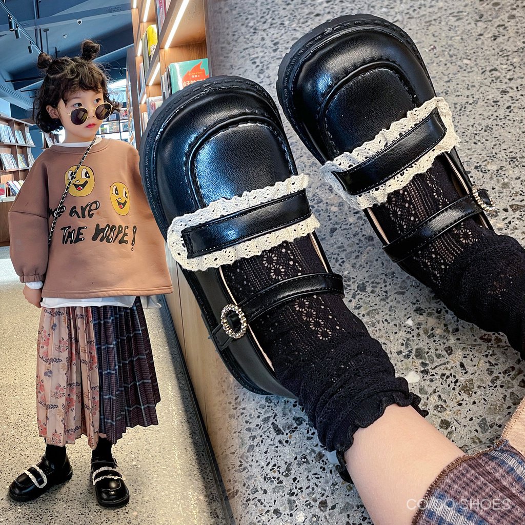 Giày trẻ em 2023 mùa xuân hè phong cách mới ren ren cô gái đơn giản giày da nhỏ nữ em bé trung bình giày trẻ em nhỏ