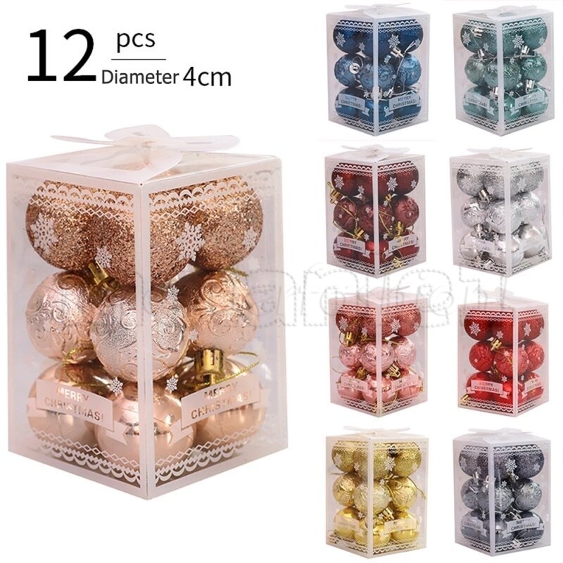 12 cái / hộp 4 cm quả bóng giáng sinh đầy màu sắc / quả bóng giáng sinh đồ trang trí cây thông noel quả bóng / mặt dây treo cây giáng sinh / trang trí tiệc tại nhà 2023 món quà năm mới
