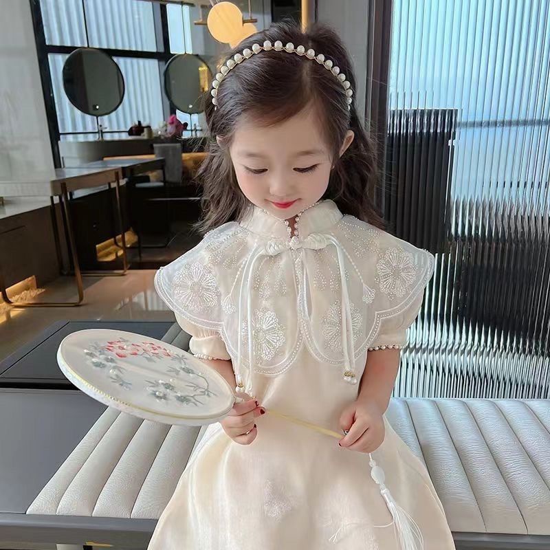 Váy sườn xám kid cực xinh hàng Váy mùa hè cho bé gái 2023 phong cách mùa hè phong cách mới trẻ em phong cách phương tây đám mây vai sườn xám bé ngắn tay-váy công chúa