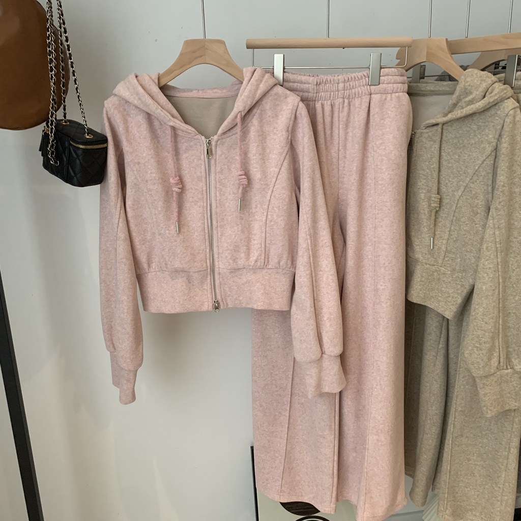 Hood sweatshirt wide-leg pants fashion suit women casual two-piece suit