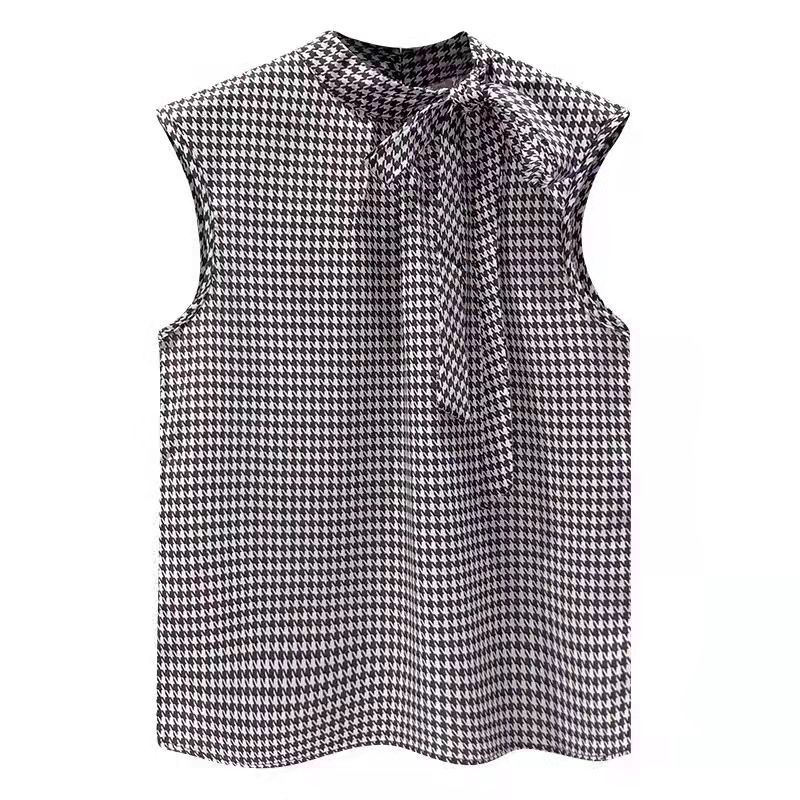 Áo Sơ Mi Chiffon Tay Ngắn Thắt Nơ Họa Tiết Kẻ Ô N530 Mới Cho Nữ