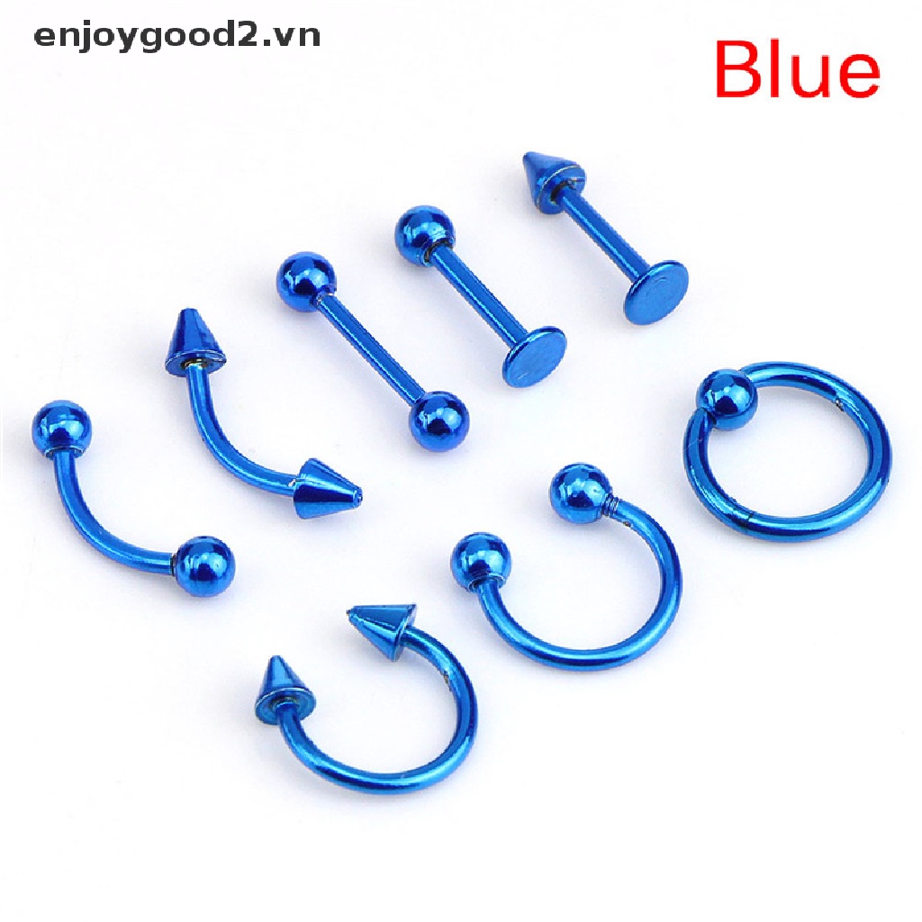 Set 8 Khuyên Mũi / Môi / Tai / Mũi / Lông Mày Bằng Thép Không Gỉ 16G