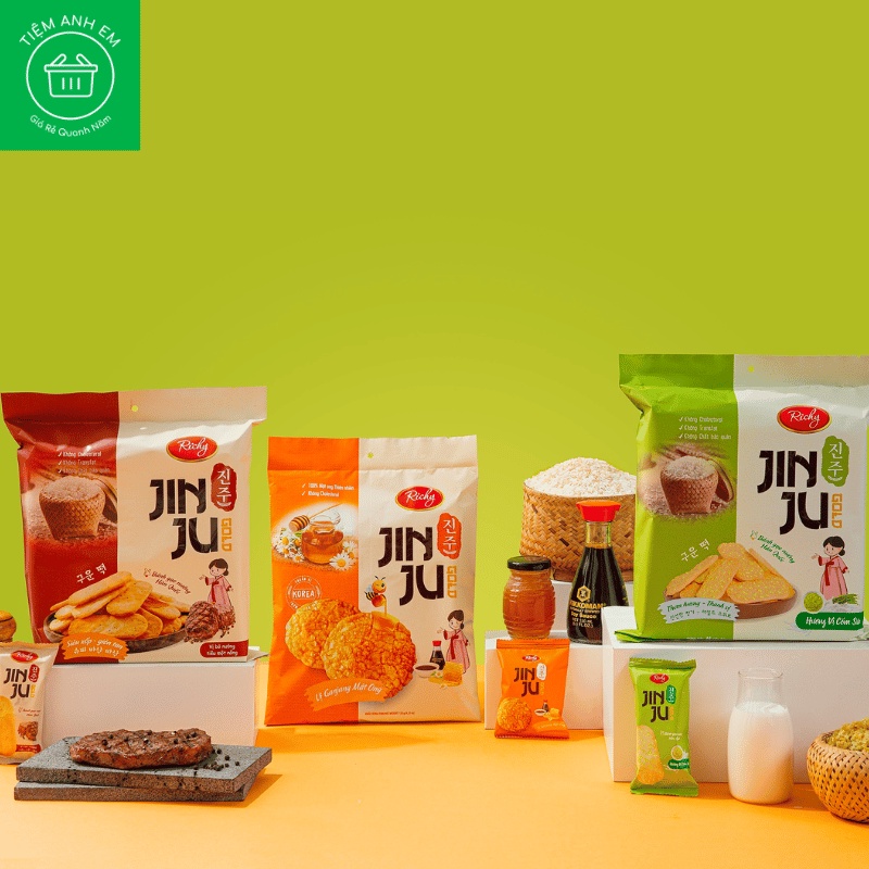 Bánh gạo vị các vị cốm sữa/ bò nướng/ mật ong Richy Jinju bịch 16 gói nhỏ