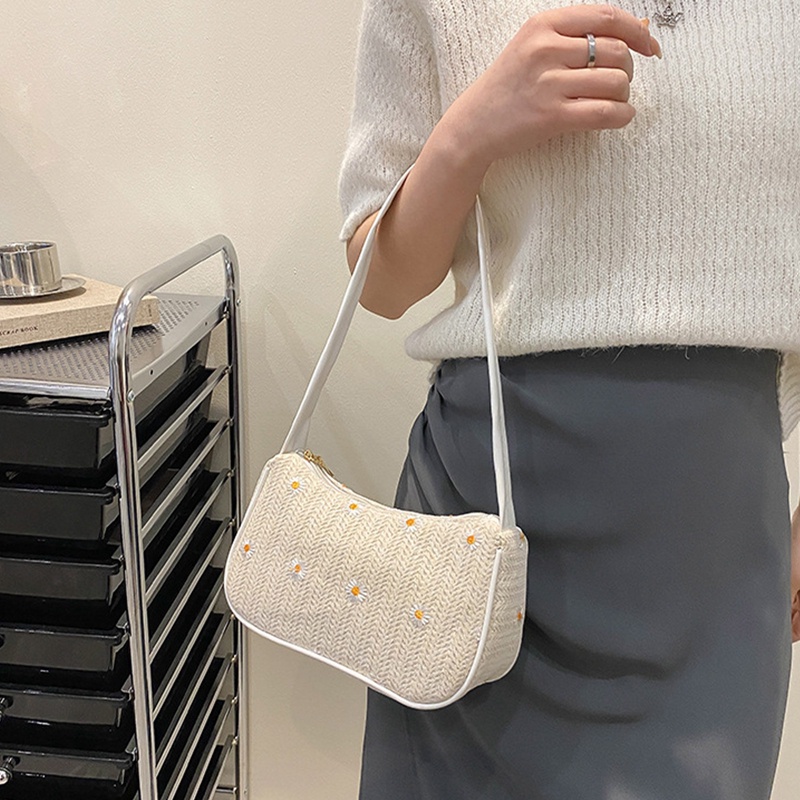 Túi Xách Đan Rơm Đính Hoa Cúc Thời Trang Cho Nữ