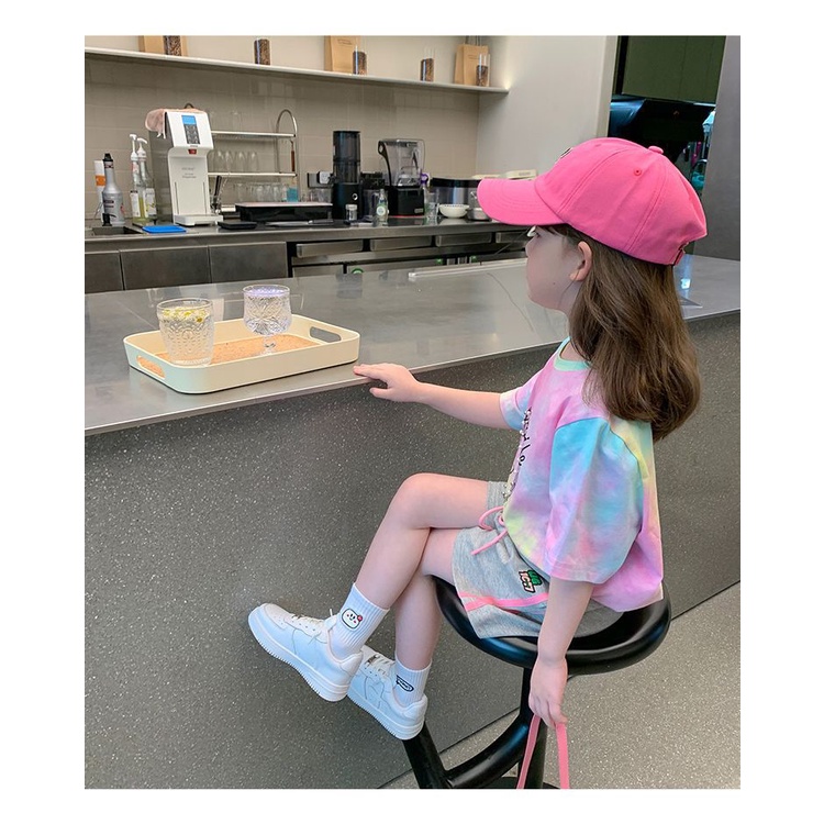 Áo Thun Màu Nhuộm In Hình Mặt Cười Phong Cách Hàn Quốc Thời Trang Mùa Hè Cho Bé Gái