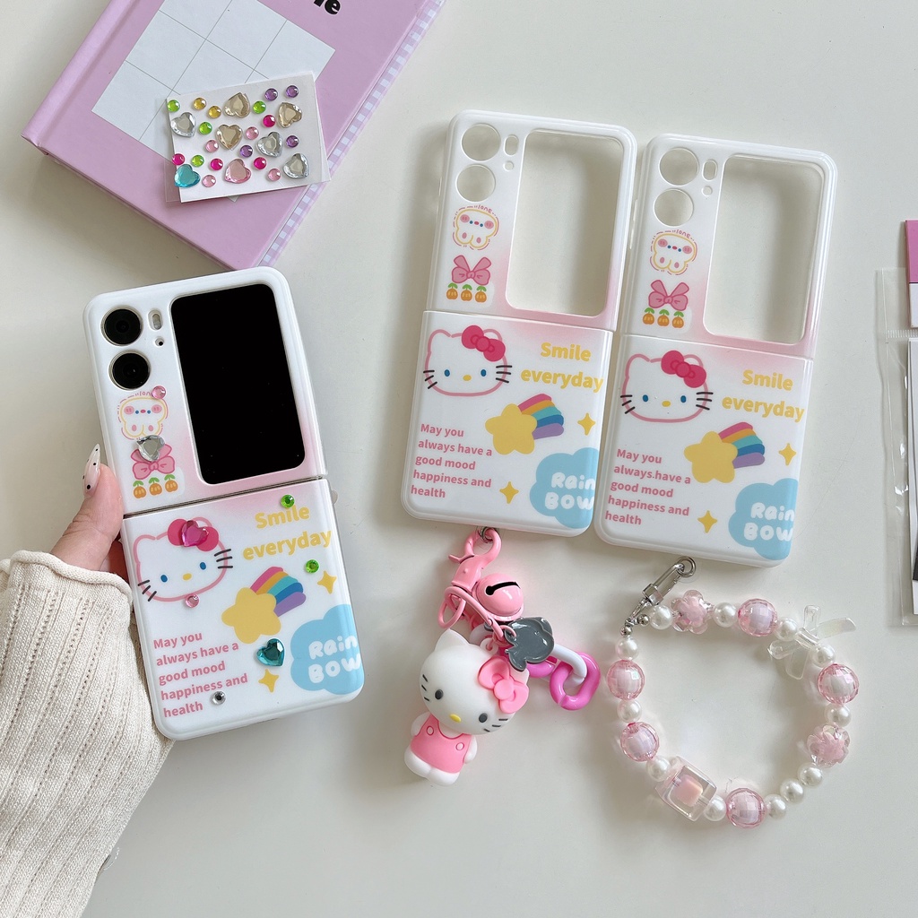 Bao Da Điện Thoại PC Nắp Lật In Hình Hello Kitty Cho Oppo Find N2