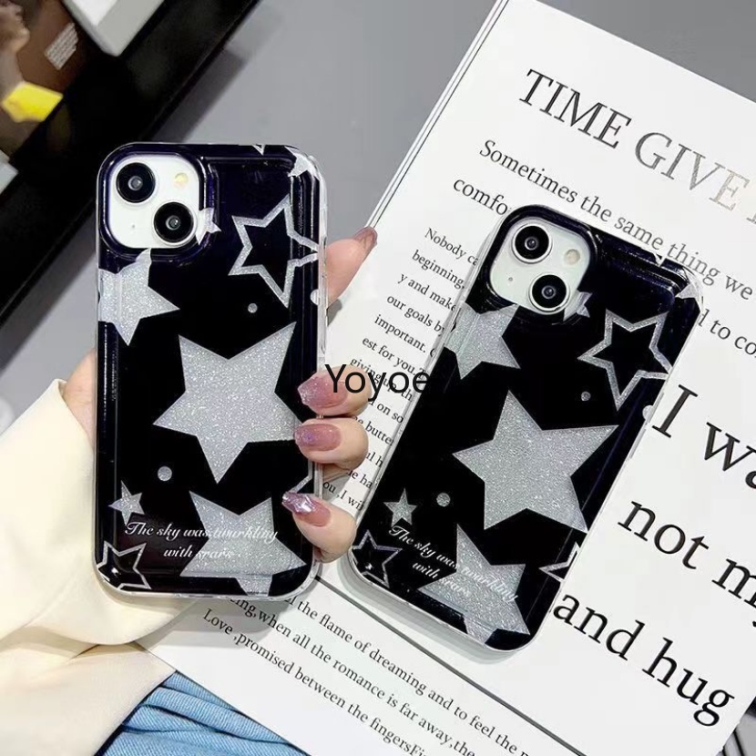 Ốp Điện Thoại Silicon Mềm Đen Họa Tiết Ngôi Sao Chống Sốc Sang Trọng Cho iPhone 14 13 12 11 Pro Max X XR XS 7 8 Plus