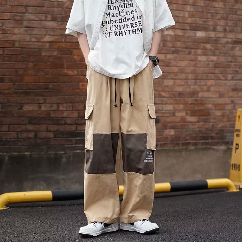 Kyushuad Quần Dài Ống Rộng Phối Màu Tương Phản Thời Trang Hip Hop Cá Tính Cho Nam