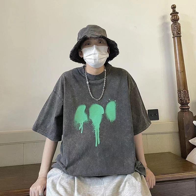 Áo Thun Tay Ngắn Dáng Rộng In Họa Tiết Đơn Giản Thời Trang Đường Phố Mới Cho Nam