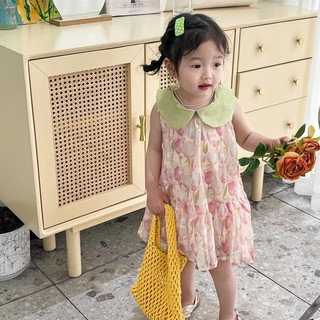 Váy bé gái cánh tiên cổ bẻ viền xanh phong cách Hàn quốc cực xinh cho bé Tiemnhazam