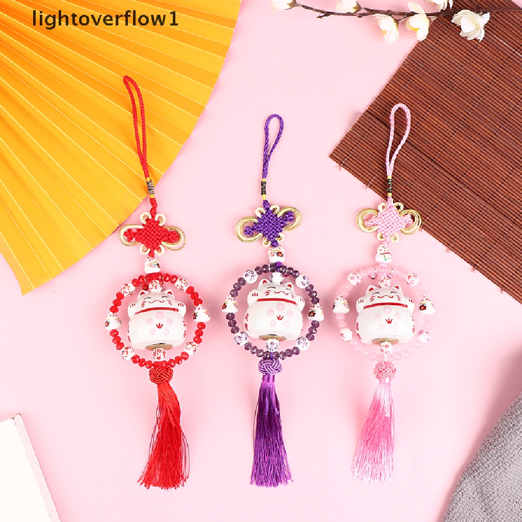 Mặt Dây Chuyền Gốm Sứ Dài Hình Mèo May Mắn Nhật Bản Tua Rua Cho Gương Chiếu Hậu Xe Hơi [vn]
