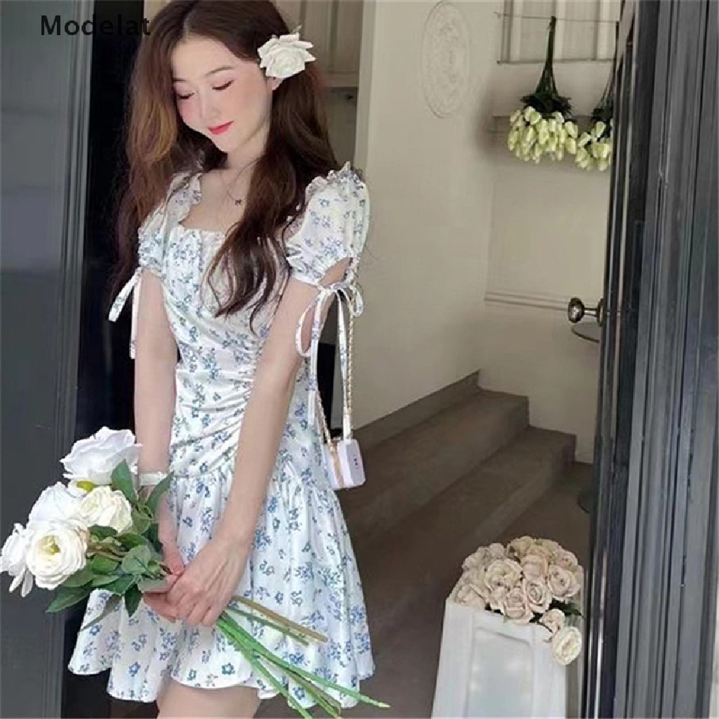 Mfc Đầm Công Chúa Eo Cao Tay Phồng Cổ Vuông In Hoa Ngọt Ngào Thời Trang Mùa Hè Cho Nữ WTD